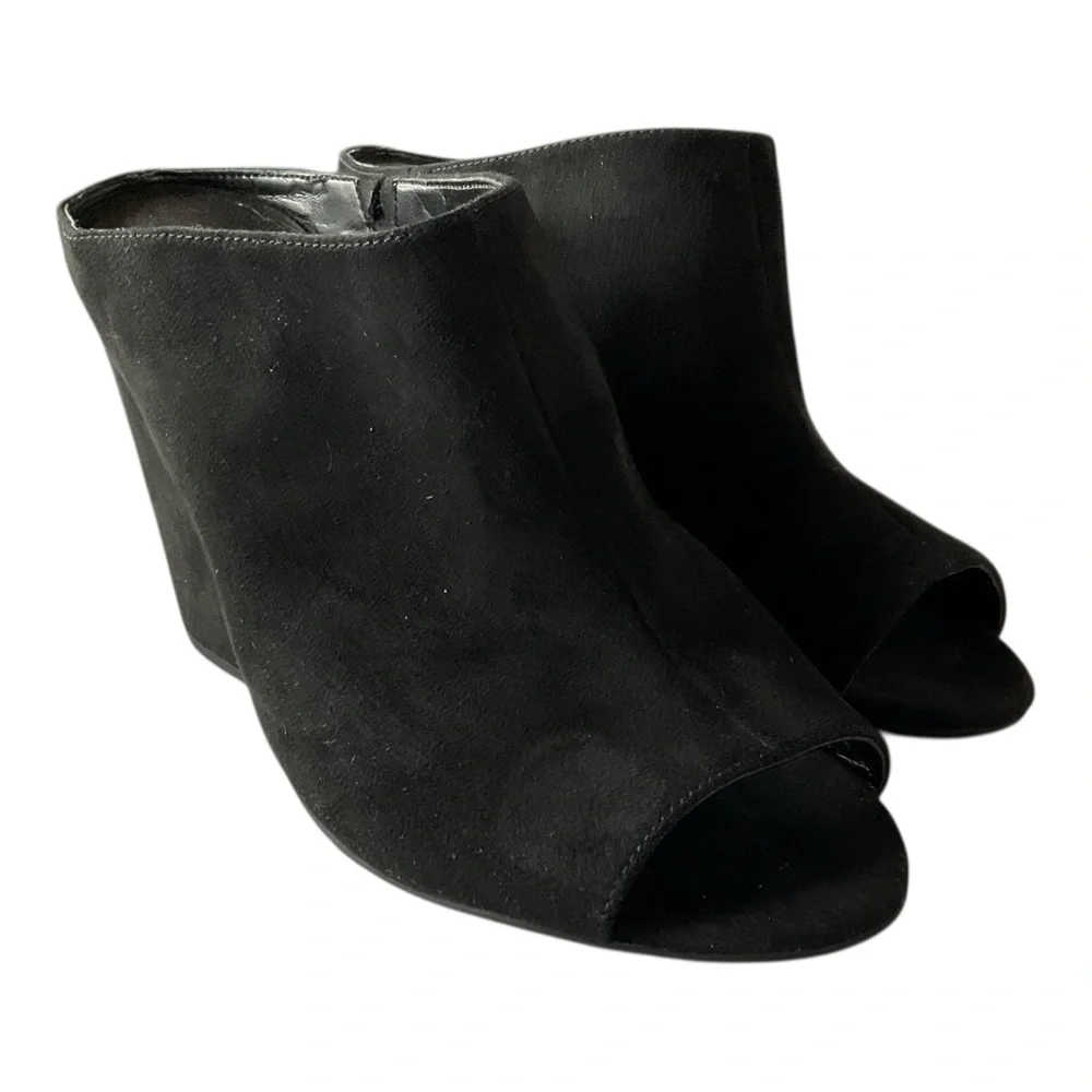 BP Nordstrom Black Peep Toe Mule Heels Size 9 M Slip On Block Heel Minimal - Picture 4 of 8